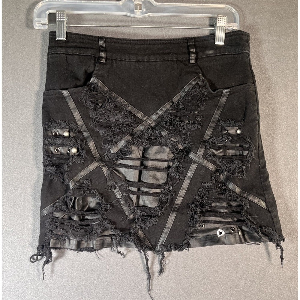 Mini Skirt Black M? Goth Gothic Grunge Emo Punk Rave Distress Raw Denim Alt READ